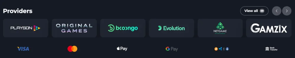 FelixSpin erstklassige Softwareanbieter einschließlich Playson und Evolution Gaming.